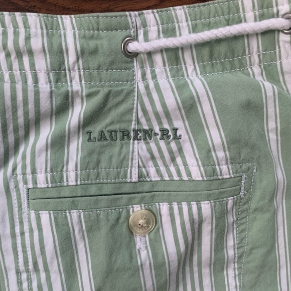 Lauren Ralph Lauren Womens 16 Green Stripe Drawstring Cropped Capri Pants - Picture 7 of 7